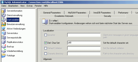 mysql admin einstellungen